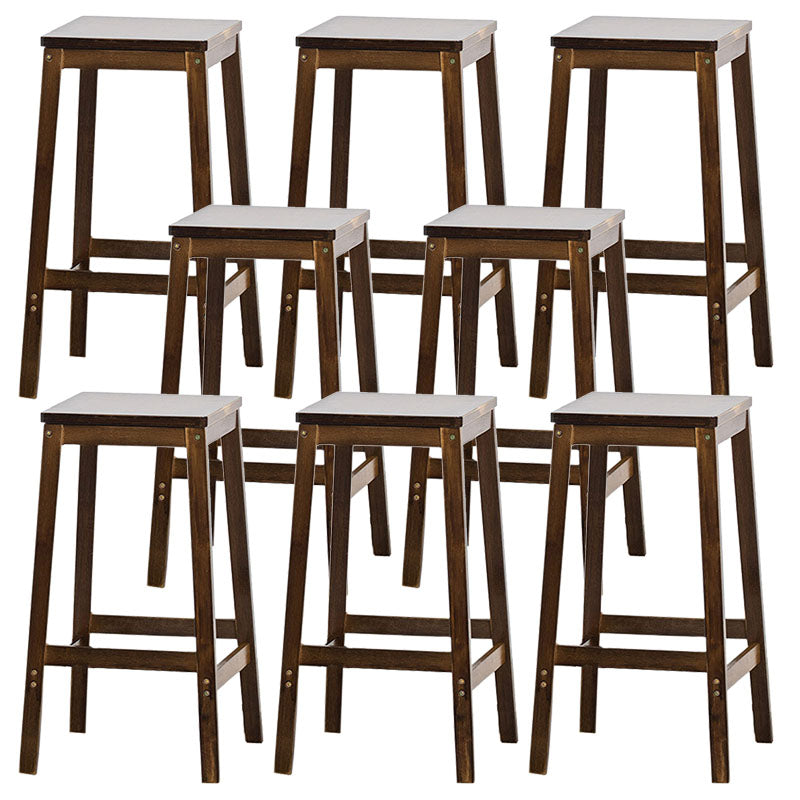 Industrial Square Backless Stool Wooden Footrest Barstool for Living Room Walnut 8 Piece Set Counter Stool (23.5"H) Clearhalo 'Bar Furniture' 'Bar Stools' 'bar_stools' 'furn' 'furn_bar_stools' 'Furniture' 'Kitchen & Dining Furniture' 5569935