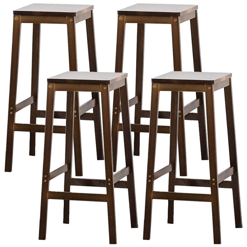 Industrial Square Backless Stool Wooden Footrest Barstool for Living Room Walnut 4 Piece Set Bar Stool(28"H) Clearhalo 'Bar Furniture' 'Bar Stools' 'bar_stools' 'furn' 'furn_bar_stools' 'Furniture' 'Kitchen & Dining Furniture' 5569940