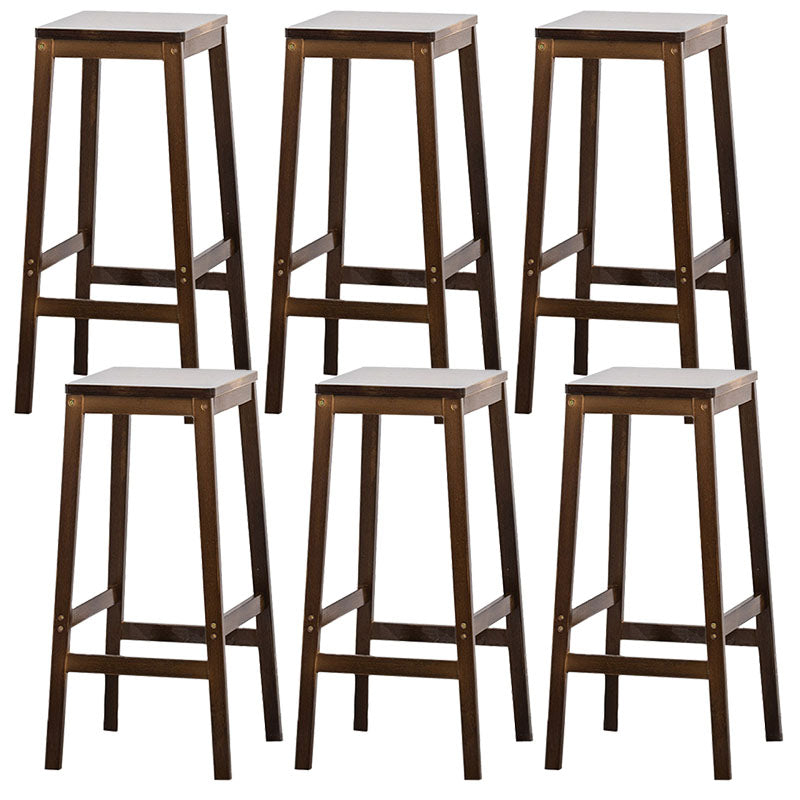 Industrial Square Backless Stool Wooden Footrest Barstool for Living Room Walnut 6 Piece Set Bar Stool(28"H) Clearhalo 'Bar Furniture' 'Bar Stools' 'bar_stools' 'furn' 'furn_bar_stools' 'Furniture' 'Kitchen & Dining Furniture' 5569941