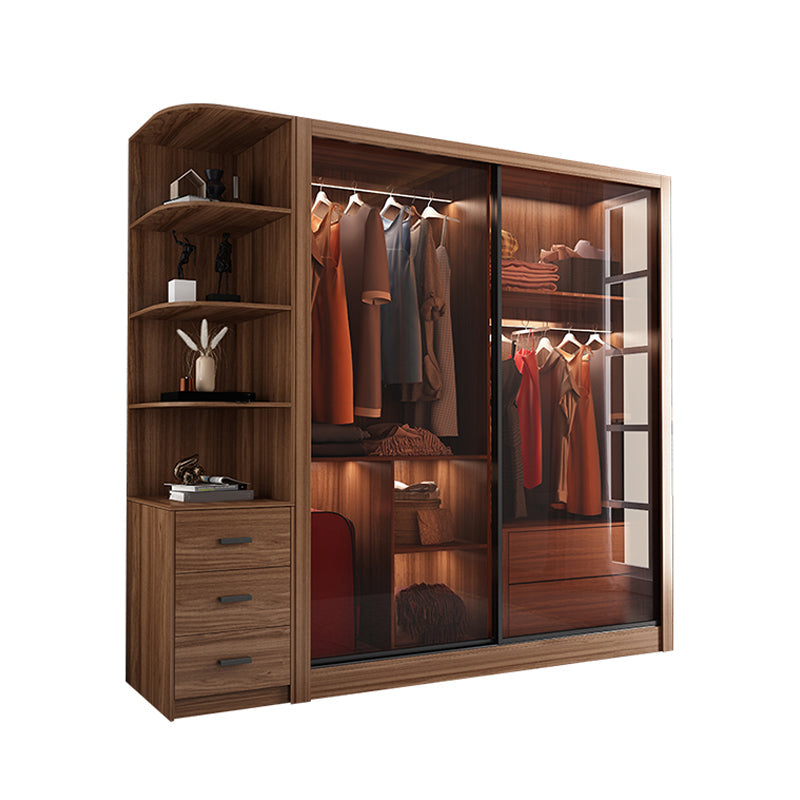 Mirrored Finish Cabinet with Glass Door Modern Brown Wardrobe for Home 47"L x 23"W x 83"H Armoires & Sideboard Clearhalo 'Armoires & Wardrobes' 'armoires_wardrobes' 'Bedroom Furniture' 'furn' 'furn_armoires_wardrobes' 'Furniture' 5570059