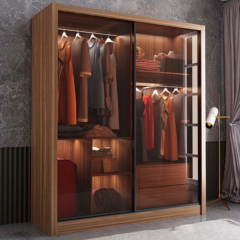 Mirrored Finish Cabinet with Glass Door Modern Brown Wardrobe for Home Clearhalo 'Armoires & Wardrobes' 'armoires_wardrobes' 'Bedroom Furniture' 'furn' 'furn_armoires_wardrobes' 'Furniture' 5570061