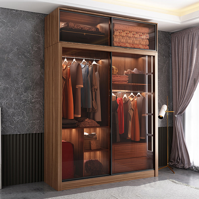 Mirrored Finish Cabinet with Glass Door Modern Brown Wardrobe for Home Clearhalo 'Armoires & Wardrobes' 'armoires_wardrobes' 'Bedroom Furniture' 'furn' 'furn_armoires_wardrobes' 'Furniture' 5570062