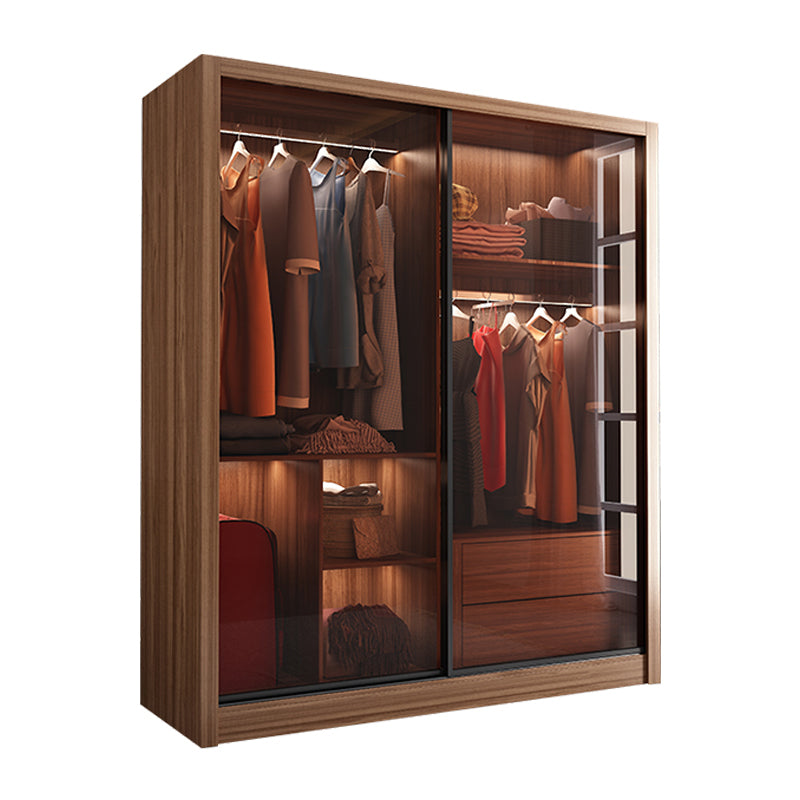 Mirrored Finish Cabinet with Glass Door Modern Brown Wardrobe for Home Armoires & Wardrobes Clearhalo 'Armoires & Wardrobes' 'armoires_wardrobes' 'Bedroom Furniture' 'furn' 'furn_armoires_wardrobes' 'Furniture' 5570064