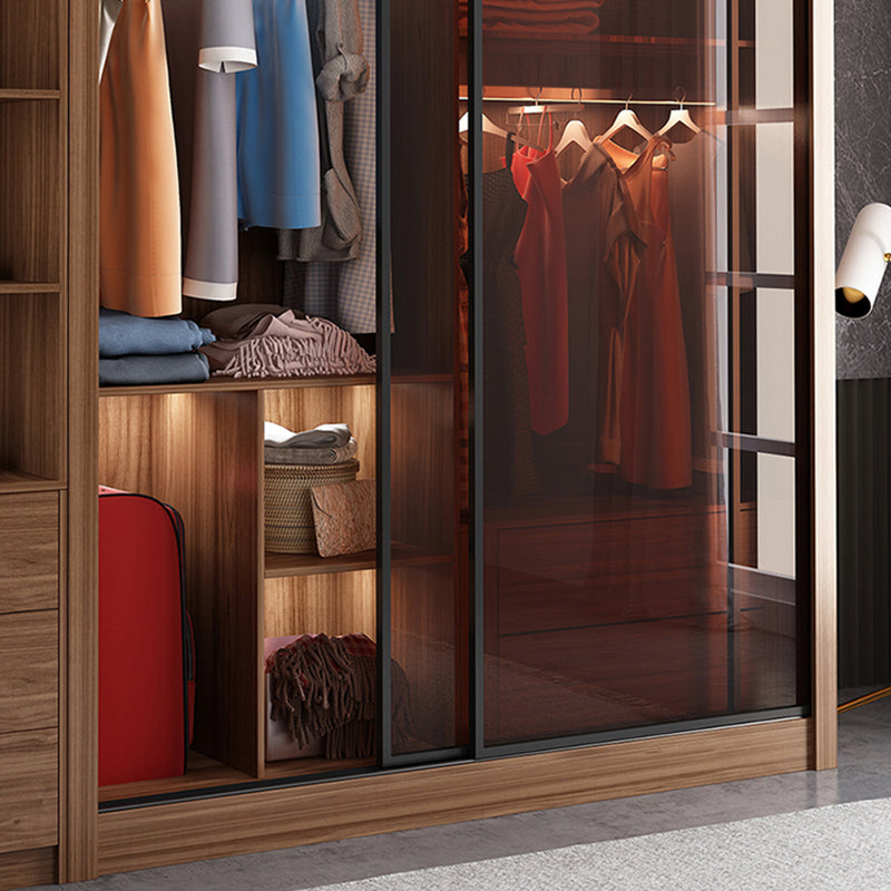 Mirrored Finish Cabinet with Glass Door Modern Brown Wardrobe for Home Clearhalo 'Armoires & Wardrobes' 'armoires_wardrobes' 'Bedroom Furniture' 'furn' 'furn_armoires_wardrobes' 'Furniture' 5570067