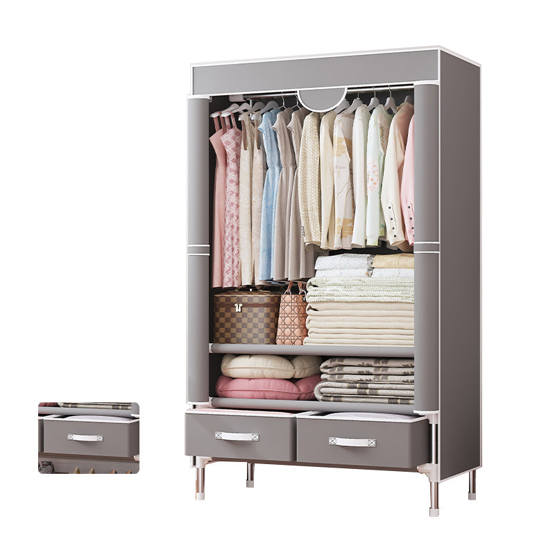 Modern Bedroom Wardrobe Armoire Steel Frame Wardrobe with Drawers 30"L x 18"W x 67"H Light Gray Clearhalo 'Armoires & Wardrobes' 'armoires_wardrobes' 'Bedroom Furniture' 'furn' 'furn_armoires_wardrobes' 'Furniture' 5570239