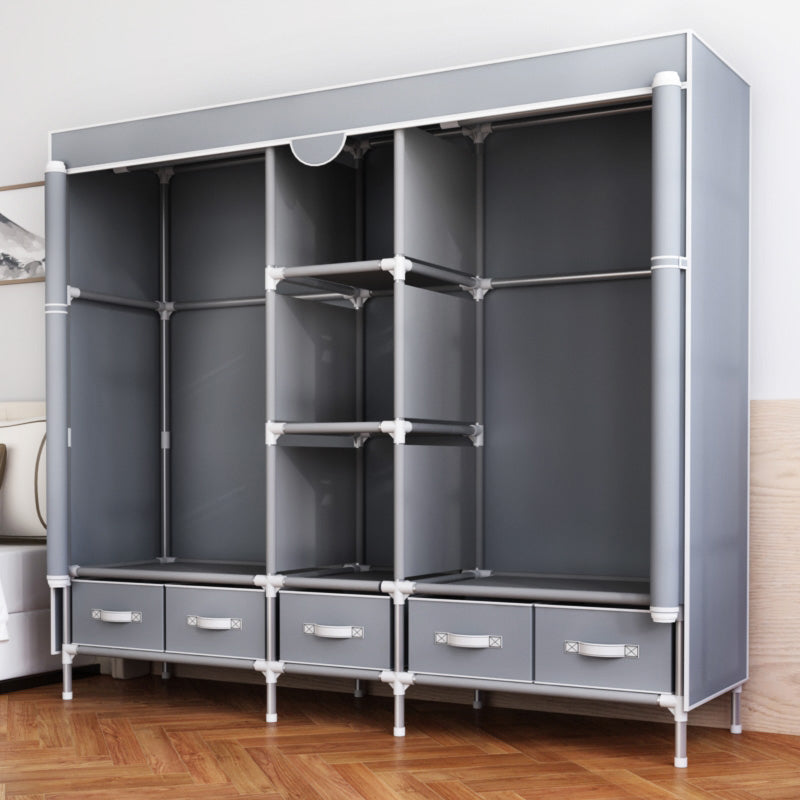 Modern Bedroom Wardrobe Armoire Steel Frame Wardrobe with Drawers Clearhalo 'Armoires & Wardrobes' 'armoires_wardrobes' 'Bedroom Furniture' 'furn' 'furn_armoires_wardrobes' 'Furniture' 5570240