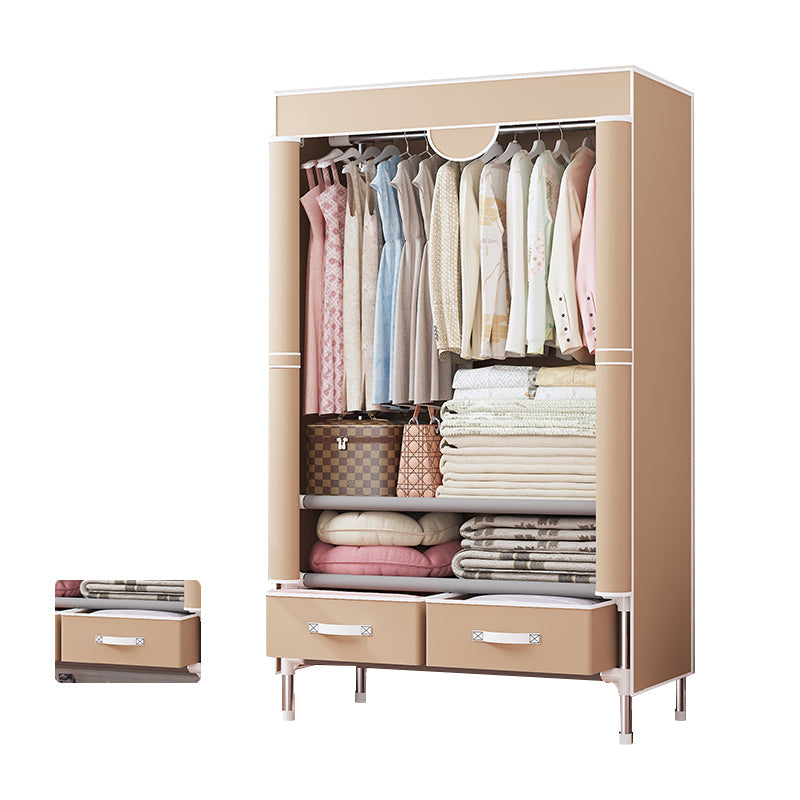 Modern Bedroom Wardrobe Armoire Steel Frame Wardrobe with Drawers 30"L x 18"W x 67"H Coffee Clearhalo 'Armoires & Wardrobes' 'armoires_wardrobes' 'Bedroom Furniture' 'furn' 'furn_armoires_wardrobes' 'Furniture' 5570241