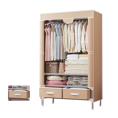 Modern Bedroom Wardrobe Armoire Steel Frame Wardrobe with Drawers 30"L x 18"W x 67"H Coffee Clearhalo 'Armoires & Wardrobes' 'armoires_wardrobes' 'Bedroom Furniture' 'furn' 'furn_armoires_wardrobes' 'Furniture' 5570241