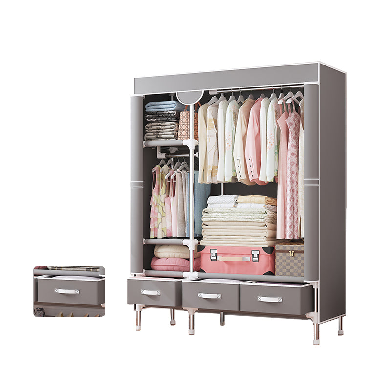 Modern Bedroom Wardrobe Armoire Steel Frame Wardrobe with Drawers 44"L x 18"W x 67"H Light Gray Clearhalo 'Armoires & Wardrobes' 'armoires_wardrobes' 'Bedroom Furniture' 'furn' 'furn_armoires_wardrobes' 'Furniture' 5570243