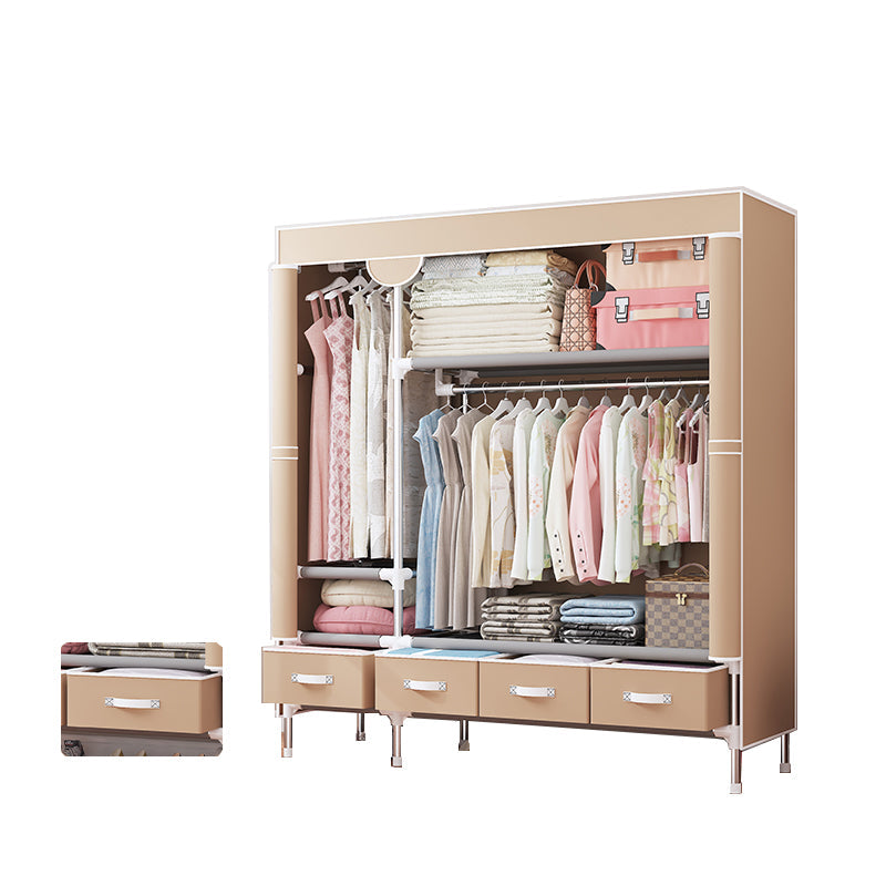 Modern Bedroom Wardrobe Armoire Steel Frame Wardrobe with Drawers 51"L x 18"W x 67"H Coffee Clearhalo 'Armoires & Wardrobes' 'armoires_wardrobes' 'Bedroom Furniture' 'furn' 'furn_armoires_wardrobes' 'Furniture' 5570252