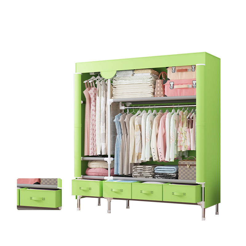 Modern Bedroom Wardrobe Armoire Steel Frame Wardrobe with Drawers 51"L x 18"W x 67"H Fruit Green Clearhalo 'Armoires & Wardrobes' 'armoires_wardrobes' 'Bedroom Furniture' 'furn' 'furn_armoires_wardrobes' 'Furniture' 5570257