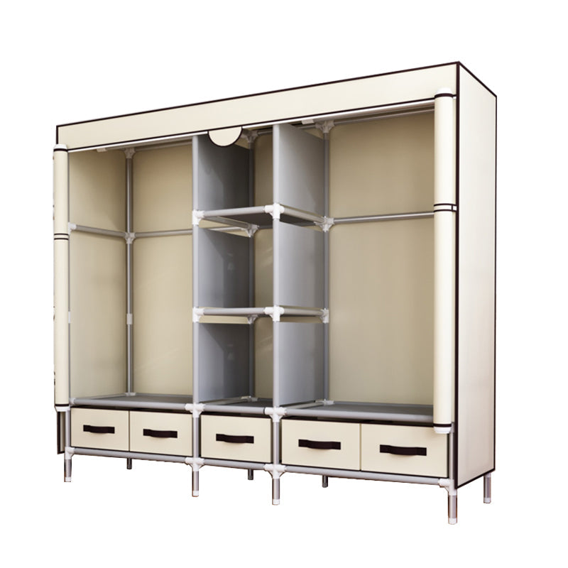 Modern Bedroom Wardrobe Armoire Steel Frame Wardrobe with Drawers 73"L x 18"W x 67"H Beige Clearhalo 'Armoires & Wardrobes' 'armoires_wardrobes' 'Bedroom Furniture' 'furn' 'furn_armoires_wardrobes' 'Furniture' 5570258