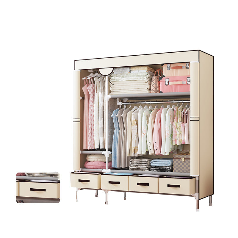 Modern Bedroom Wardrobe Armoire Steel Frame Wardrobe with Drawers 51"L x 18"W x 67"H Beige Clearhalo 'Armoires & Wardrobes' 'armoires_wardrobes' 'Bedroom Furniture' 'furn' 'furn_armoires_wardrobes' 'Furniture' 5570263