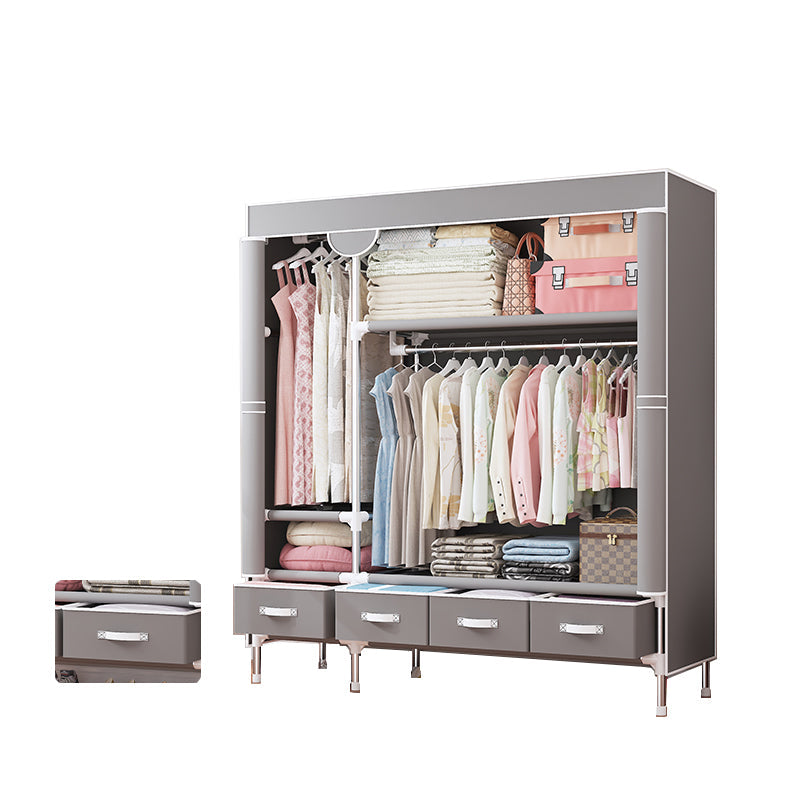 Modern Bedroom Wardrobe Armoire Steel Frame Wardrobe with Drawers 51"L x 18"W x 67"H Light Gray Clearhalo 'Armoires & Wardrobes' 'armoires_wardrobes' 'Bedroom Furniture' 'furn' 'furn_armoires_wardrobes' 'Furniture' 5570264