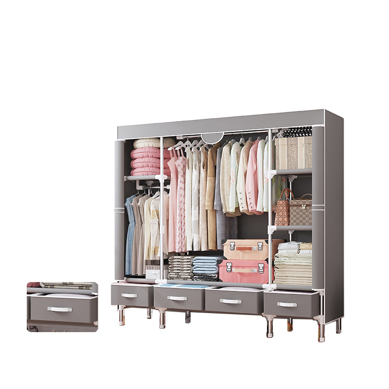 Modern Bedroom Wardrobe Armoire Steel Frame Wardrobe with Drawers 59"L x 18"W x 67"H Light Gray Clearhalo 'Armoires & Wardrobes' 'armoires_wardrobes' 'Bedroom Furniture' 'furn' 'furn_armoires_wardrobes' 'Furniture' 5570268