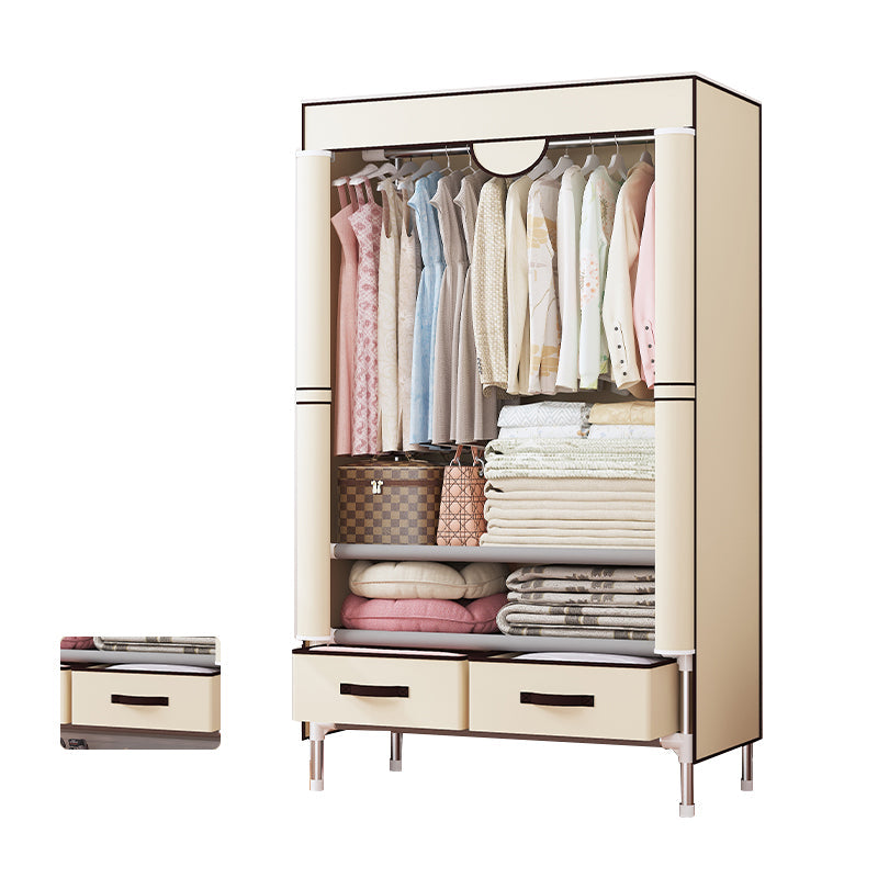 Modern Bedroom Wardrobe Armoire Steel Frame Wardrobe with Drawers 30"L x 18"W x 67"H Beige Clearhalo 'Armoires & Wardrobes' 'armoires_wardrobes' 'Bedroom Furniture' 'furn' 'furn_armoires_wardrobes' 'Furniture' 5570269