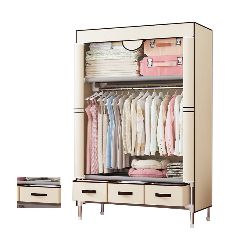 Modern Bedroom Wardrobe Armoire Steel Frame Wardrobe with Drawers 35"L x 18"W x 67"H Beige Clearhalo 'Armoires & Wardrobes' 'armoires_wardrobes' 'Bedroom Furniture' 'furn' 'furn_armoires_wardrobes' 'Furniture' 5570274