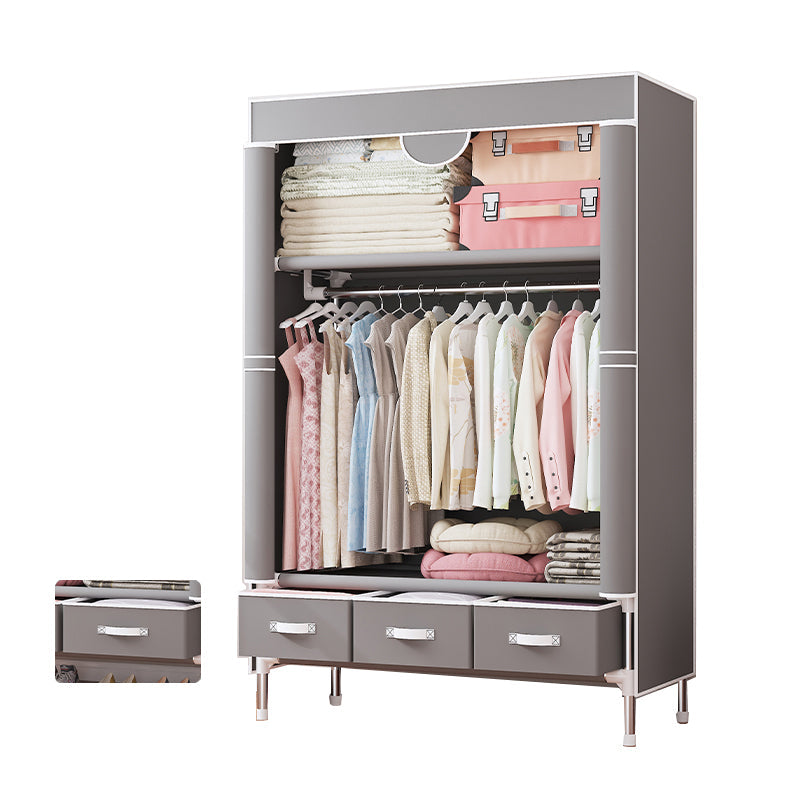 Modern Bedroom Wardrobe Armoire Steel Frame Wardrobe with Drawers 35"L x 18"W x 67"H Light Gray Clearhalo 'Armoires & Wardrobes' 'armoires_wardrobes' 'Bedroom Furniture' 'furn' 'furn_armoires_wardrobes' 'Furniture' 5570276