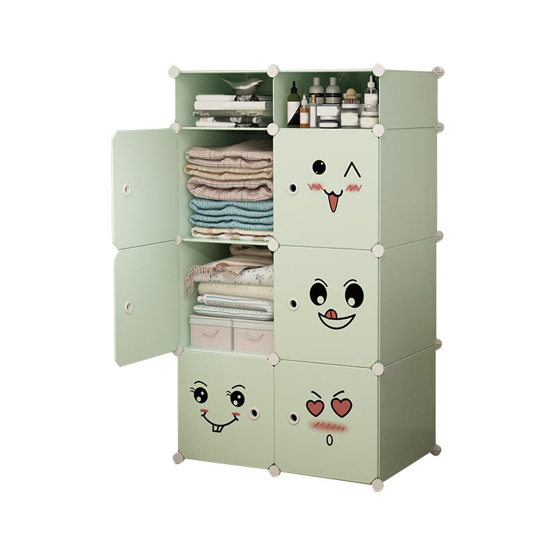 Modern Style Wardrobe Green Colour Plastic Bedroom Wardrobe Closet 30"L x 15"W x 51"H Green Clearhalo 'Armoires & Wardrobes' 'armoires_wardrobes' 'Bedroom Furniture' 'furn' 'furn_armoires_wardrobes' 'Furniture' 5570289