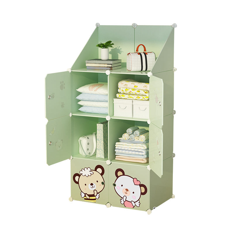 Modern Style Wardrobe Green Colour Plastic Bedroom Wardrobe Closet 30"L x 15"W x 58"H Green Clearhalo 'Armoires & Wardrobes' 'armoires_wardrobes' 'Bedroom Furniture' 'furn' 'furn_armoires_wardrobes' 'Furniture' 5570297