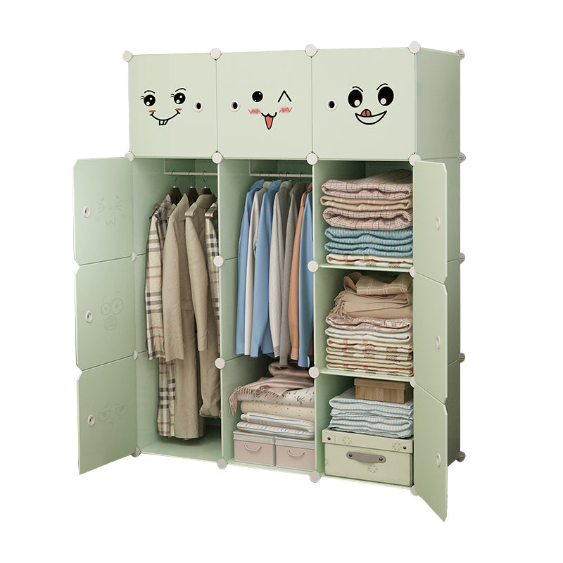 Modern Style Wardrobe Green Colour Plastic Bedroom Wardrobe Closet 44"L x 19"W x 58"H Green Clearhalo 'Armoires & Wardrobes' 'armoires_wardrobes' 'Bedroom Furniture' 'furn' 'furn_armoires_wardrobes' 'Furniture' 5570300