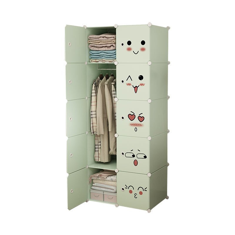 Modern Style Wardrobe Green Colour Plastic Bedroom Wardrobe Closet 30"L x 19"W x 72"H Green Clearhalo 'Armoires & Wardrobes' 'armoires_wardrobes' 'Bedroom Furniture' 'furn' 'furn_armoires_wardrobes' 'Furniture' 5570303