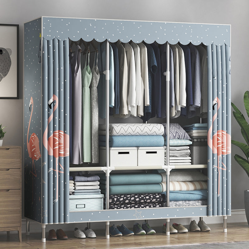 Steel Frame Wardrobe Cabinet Contemporary Style Armoire with Shelves 49"L x 18"W x 67"H Blue Clearhalo 'Armoires & Wardrobes' 'armoires_wardrobes' 'Bedroom Furniture' 'furn' 'furn_armoires_wardrobes' 'Furniture' 5570332