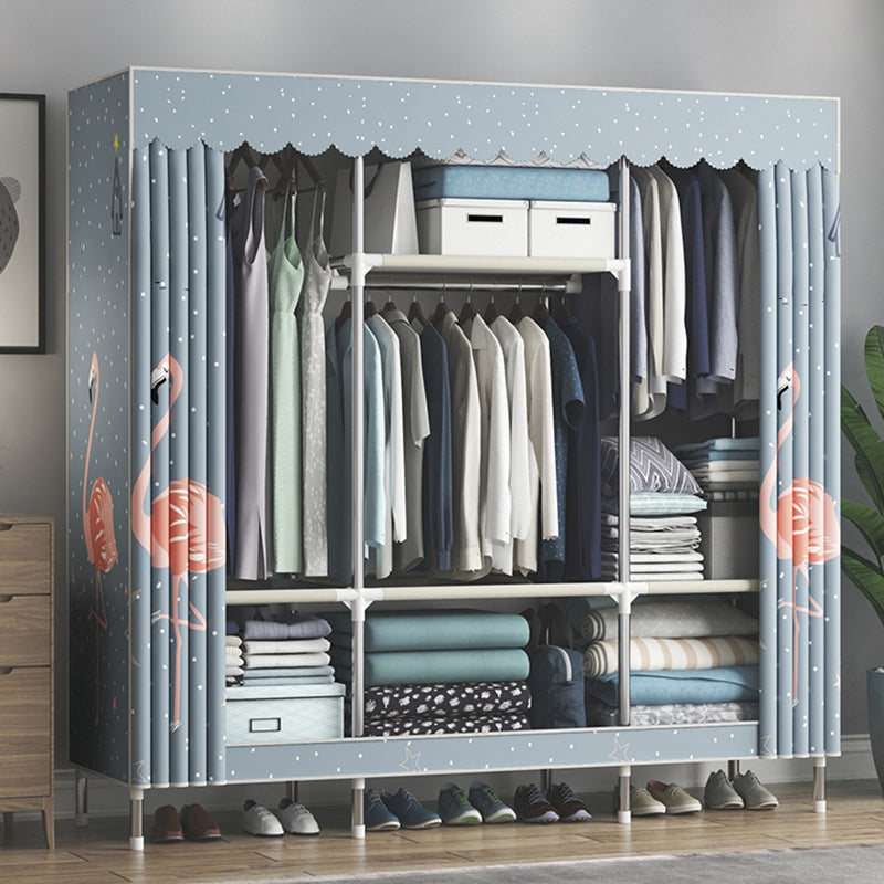 Steel Frame Wardrobe Cabinet Contemporary Style Armoire with Shelves 59"L x 18"W x 67"H Blue Clearhalo 'Armoires & Wardrobes' 'armoires_wardrobes' 'Bedroom Furniture' 'furn' 'furn_armoires_wardrobes' 'Furniture' 5570333