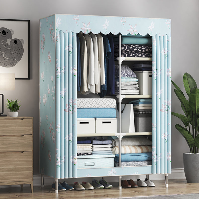 Steel Frame Wardrobe Cabinet Contemporary Style Armoire with Shelves 41"L x 18"W x 67"H Light Blue Clearhalo 'Armoires & Wardrobes' 'armoires_wardrobes' 'Bedroom Furniture' 'furn' 'furn_armoires_wardrobes' 'Furniture' 5570339
