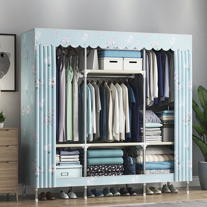 Steel Frame Wardrobe Cabinet Contemporary Style Armoire with Shelves 59"L x 18"W x 67"H Light Blue Clearhalo 'Armoires & Wardrobes' 'armoires_wardrobes' 'Bedroom Furniture' 'furn' 'furn_armoires_wardrobes' 'Furniture' 5570343