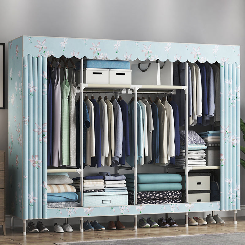 Steel Frame Wardrobe Cabinet Contemporary Style Armoire with Shelves 66"L x 18"W x 67"H Light Blue Clearhalo 'Armoires & Wardrobes' 'armoires_wardrobes' 'Bedroom Furniture' 'furn' 'furn_armoires_wardrobes' 'Furniture' 5570345