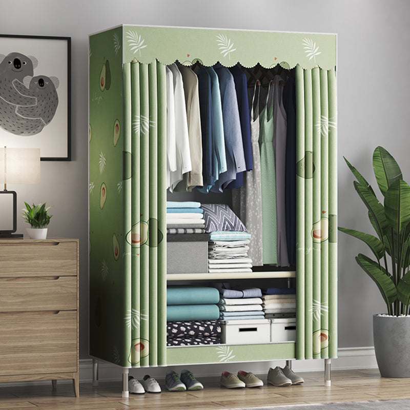 Steel Frame Wardrobe Cabinet Contemporary Style Armoire with Shelves 33"L x 18"W x 67"H Green Clearhalo 'Armoires & Wardrobes' 'armoires_wardrobes' 'Bedroom Furniture' 'furn' 'furn_armoires_wardrobes' 'Furniture' 5570347