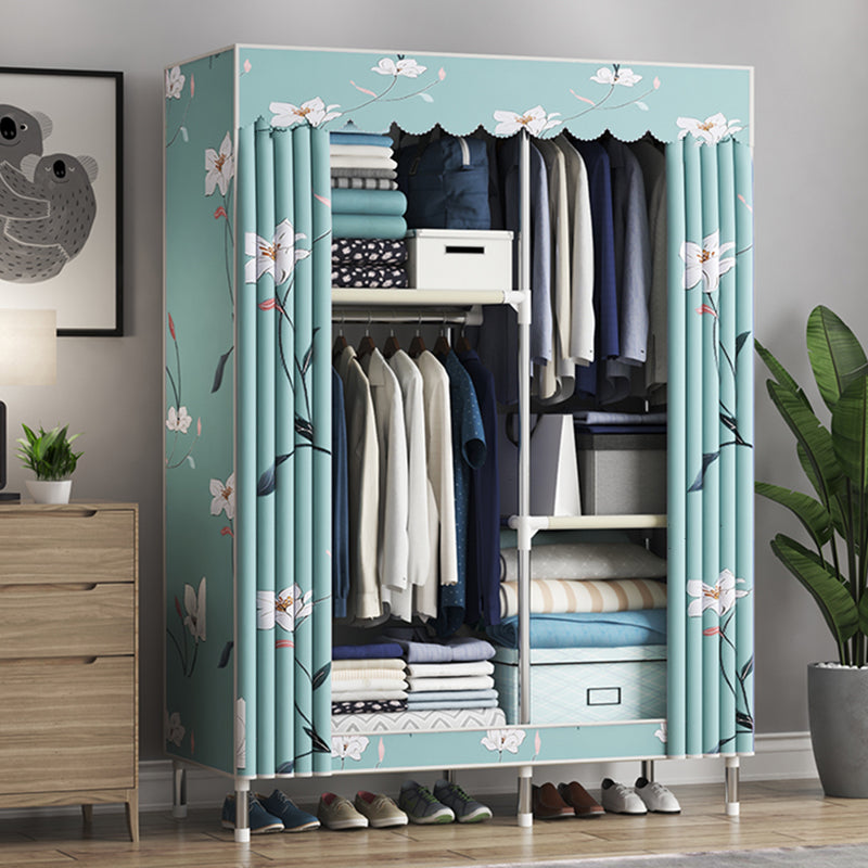 Steel Frame Wardrobe Cabinet Contemporary Style Armoire with Shelves 41"L x 18"W x 67"H Green Clearhalo 'Armoires & Wardrobes' 'armoires_wardrobes' 'Bedroom Furniture' 'furn' 'furn_armoires_wardrobes' 'Furniture' 5570349