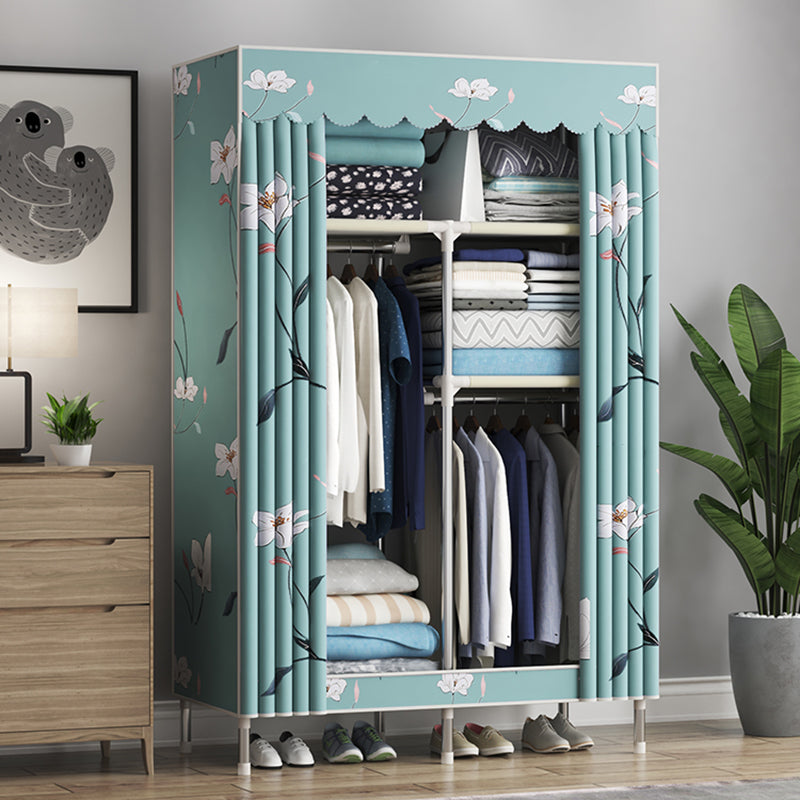 Steel Frame Wardrobe Cabinet Contemporary Style Armoire with Shelves 33"L x 18"W x 67"H Light Green Clearhalo 'Armoires & Wardrobes' 'armoires_wardrobes' 'Bedroom Furniture' 'furn' 'furn_armoires_wardrobes' 'Furniture' 5570351