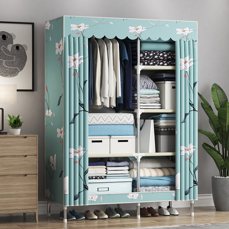 Steel Frame Wardrobe Cabinet Contemporary Style Armoire with Shelves 41"L x 18"W x 67"H Light Green Clearhalo 'Armoires & Wardrobes' 'armoires_wardrobes' 'Bedroom Furniture' 'furn' 'furn_armoires_wardrobes' 'Furniture' 5570352