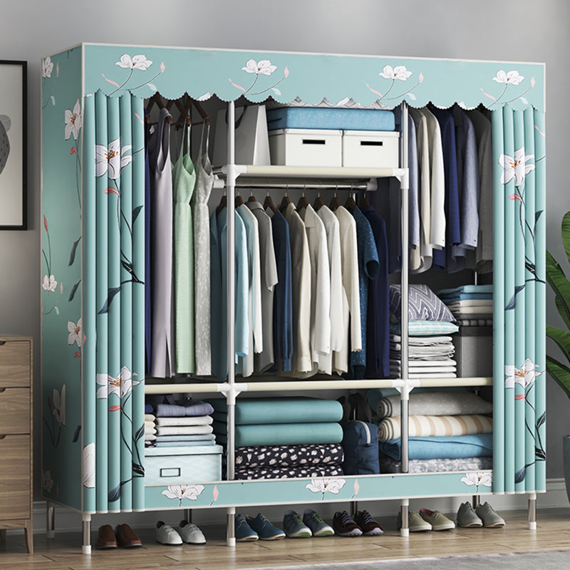 Steel Frame Wardrobe Cabinet Contemporary Style Armoire with Shelves 59"L x 18"W x 67"H Light Green Clearhalo 'Armoires & Wardrobes' 'armoires_wardrobes' 'Bedroom Furniture' 'furn' 'furn_armoires_wardrobes' 'Furniture' 5570354