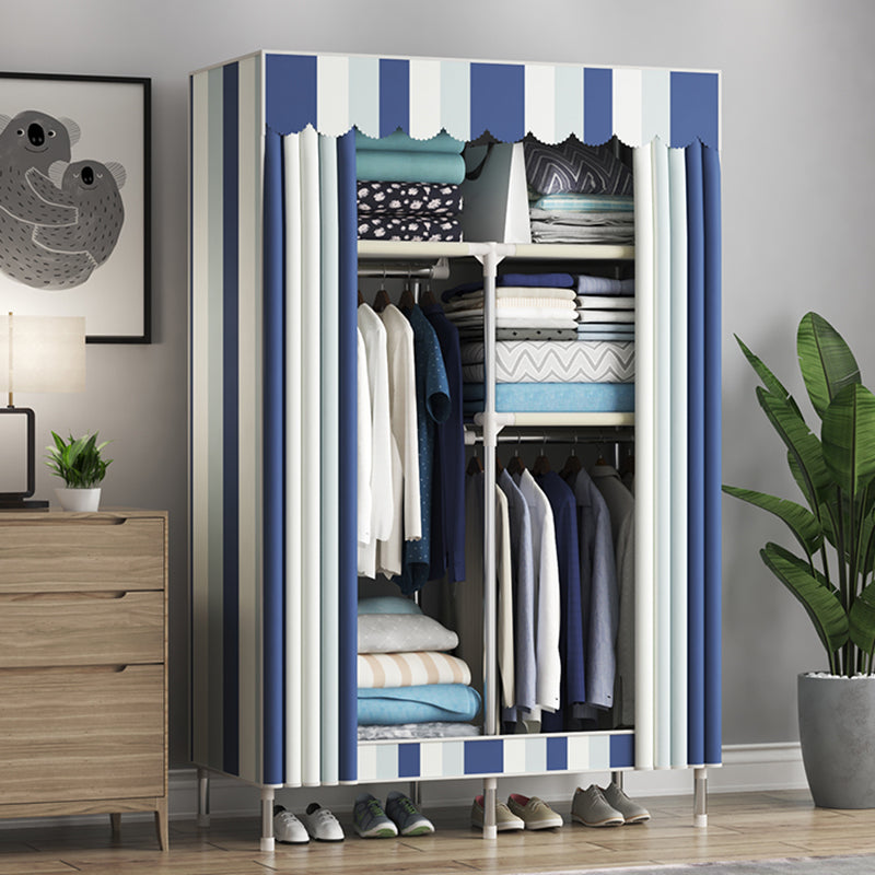 Steel Frame Wardrobe Cabinet Contemporary Style Armoire with Shelves 33"L x 18"W x 67"H White-Blue Clearhalo 'Armoires & Wardrobes' 'armoires_wardrobes' 'Bedroom Furniture' 'furn' 'furn_armoires_wardrobes' 'Furniture' 5570355