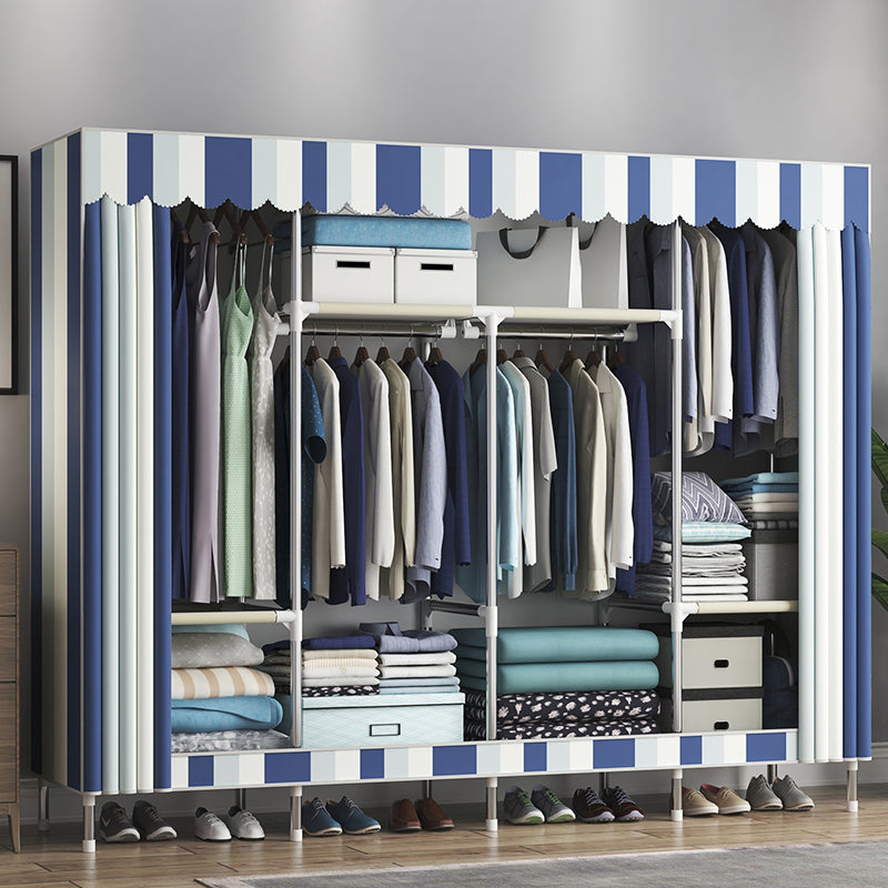 Steel Frame Wardrobe Cabinet Contemporary Style Armoire with Shelves 66"L x 18"W x 67"H White-Blue Clearhalo 'Armoires & Wardrobes' 'armoires_wardrobes' 'Bedroom Furniture' 'furn' 'furn_armoires_wardrobes' 'Furniture' 5570357