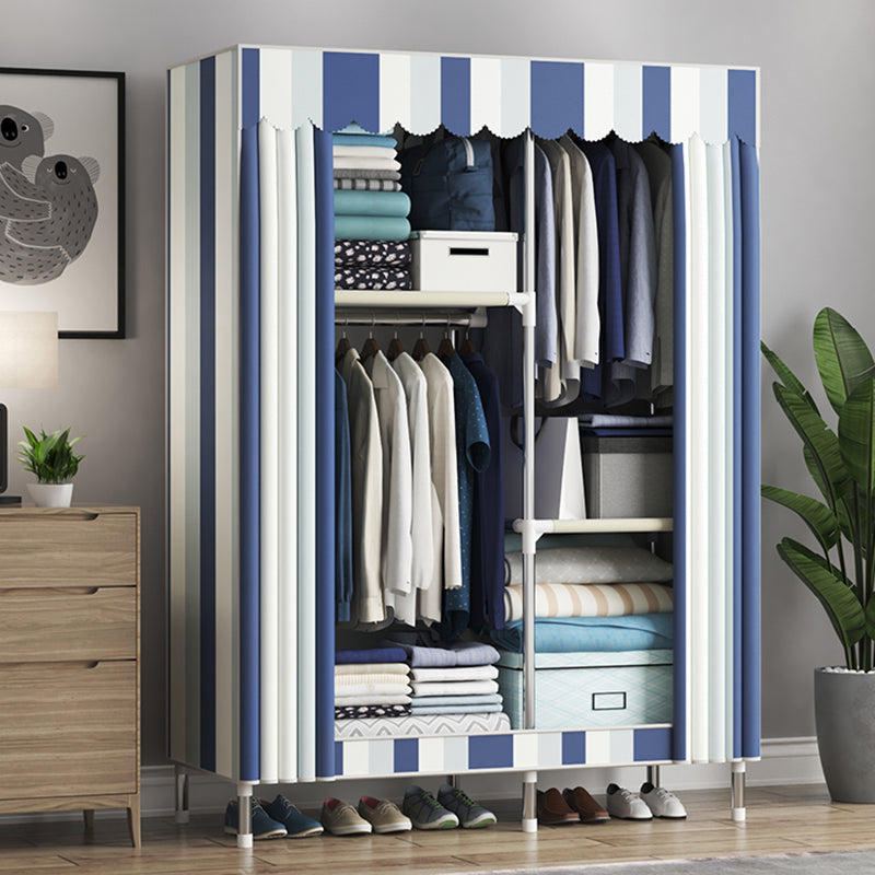 Steel Frame Wardrobe Cabinet Contemporary Style Armoire with Shelves 41"L x 18"W x 67"H Dark Blue-White Clearhalo 'Armoires & Wardrobes' 'armoires_wardrobes' 'Bedroom Furniture' 'furn' 'furn_armoires_wardrobes' 'Furniture' 5570358