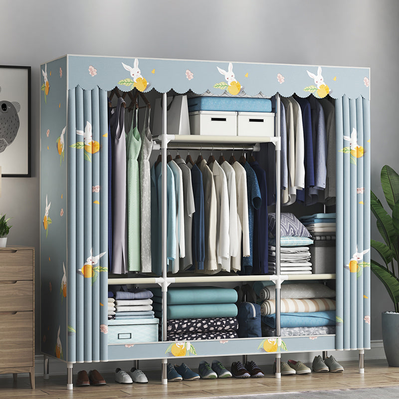 Steel Frame Wardrobe Cabinet Contemporary Style Armoire with Shelves 59"L x 18"W x 67"H Rabbit Clearhalo 'Armoires & Wardrobes' 'armoires_wardrobes' 'Bedroom Furniture' 'furn' 'furn_armoires_wardrobes' 'Furniture' 5570362