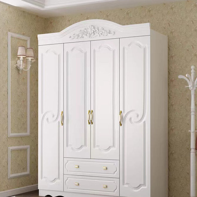 French Country Wardrobe Cabinet White Engineered Wood Wardrobe with 2 Drawers Clearhalo 'Armoires & Wardrobes' 'armoires_wardrobes' 'Bedroom Furniture' 'furn' 'furn_armoires_wardrobes' 'Furniture' 5570417