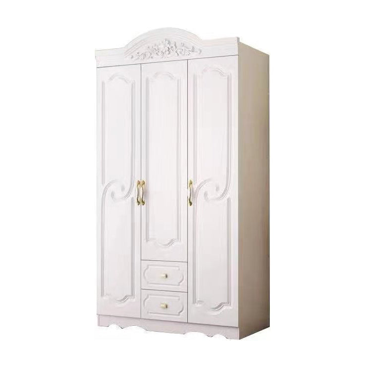 French Country Wardrobe Cabinet White Engineered Wood Wardrobe with 2 Drawers 47"L x 20"W x 80"H Clearhalo 'Armoires & Wardrobes' 'armoires_wardrobes' 'Bedroom Furniture' 'furn' 'furn_armoires_wardrobes' 'Furniture' 5570419