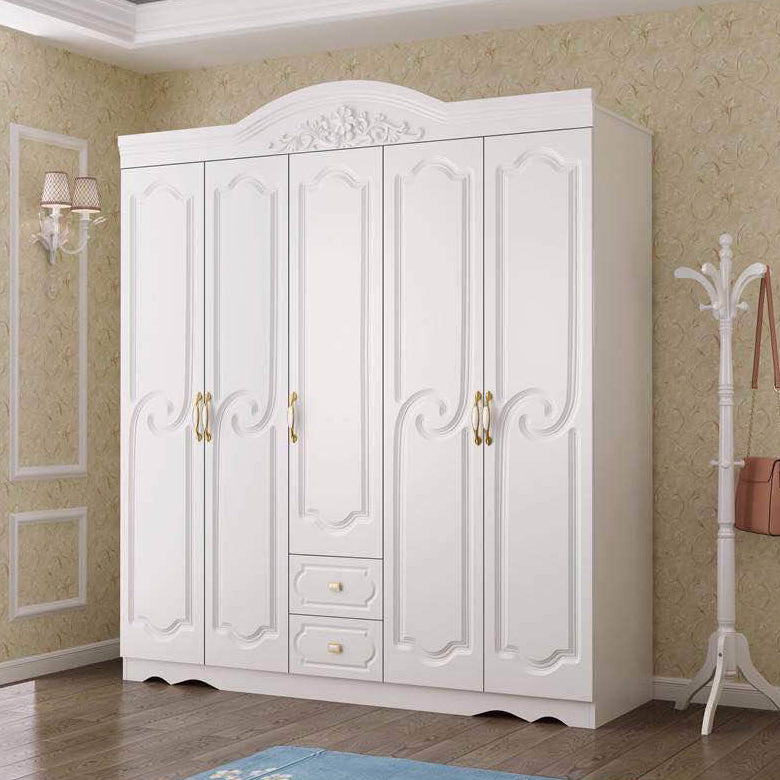 French Country Wardrobe Cabinet White Engineered Wood Wardrobe with 2 Drawers Clearhalo 'Armoires & Wardrobes' 'armoires_wardrobes' 'Bedroom Furniture' 'furn' 'furn_armoires_wardrobes' 'Furniture' 5570422