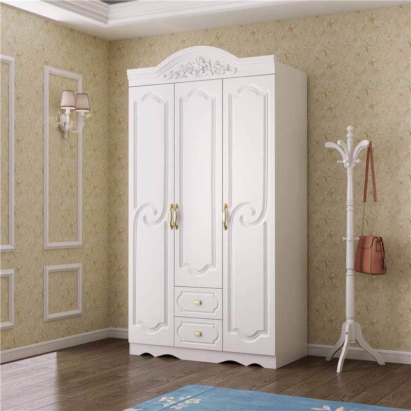 French Country Wardrobe Cabinet White Engineered Wood Wardrobe with 2 Drawers Clearhalo 'Armoires & Wardrobes' 'armoires_wardrobes' 'Bedroom Furniture' 'furn' 'furn_armoires_wardrobes' 'Furniture' 5570424