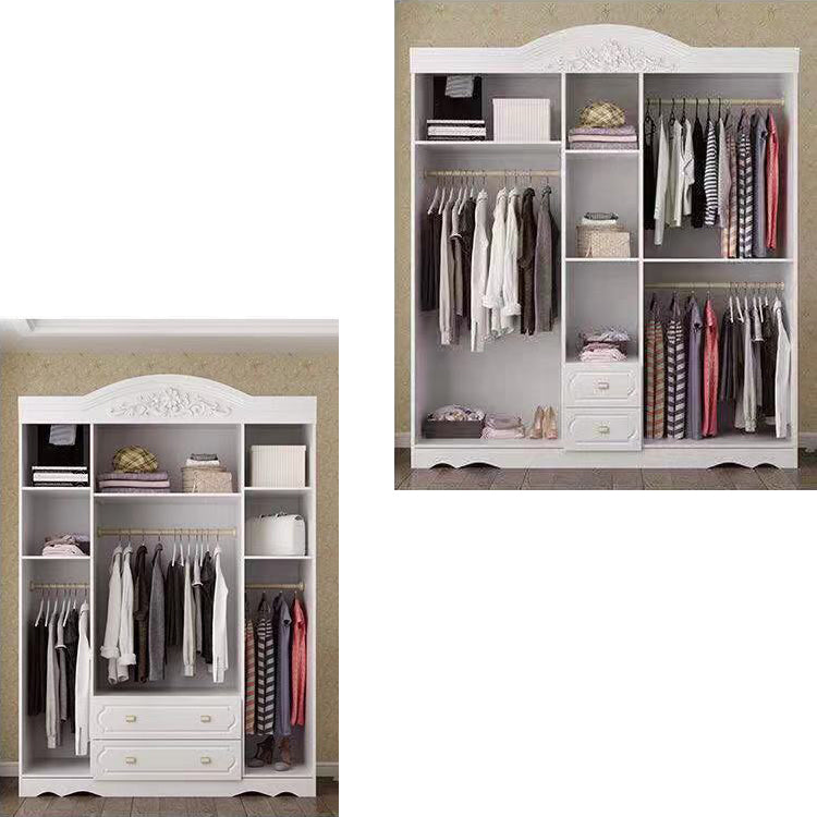 French Country Wardrobe Cabinet White Engineered Wood Wardrobe with 2 Drawers Clearhalo 'Armoires & Wardrobes' 'armoires_wardrobes' 'Bedroom Furniture' 'furn' 'furn_armoires_wardrobes' 'Furniture' 5570428