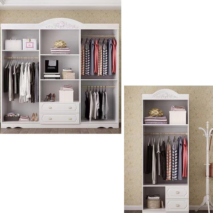 French Country Wardrobe Cabinet White Engineered Wood Wardrobe with 2 Drawers Clearhalo 'Armoires & Wardrobes' 'armoires_wardrobes' 'Bedroom Furniture' 'furn' 'furn_armoires_wardrobes' 'Furniture' 5570429
