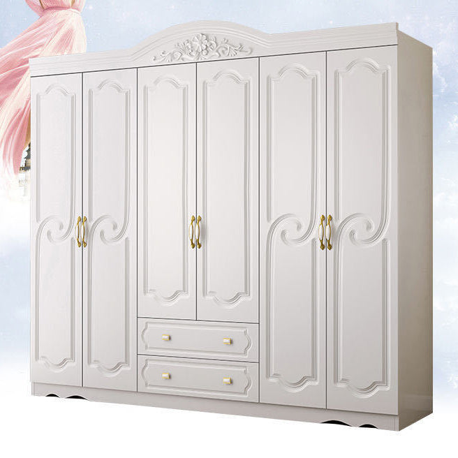 French Country Wardrobe Cabinet White Engineered Wood Wardrobe with 2 Drawers Clearhalo 'Armoires & Wardrobes' 'armoires_wardrobes' 'Bedroom Furniture' 'furn' 'furn_armoires_wardrobes' 'Furniture' 5570431