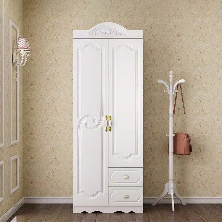 French Country Wardrobe Cabinet White Engineered Wood Wardrobe with 2 Drawers Clearhalo 'Armoires & Wardrobes' 'armoires_wardrobes' 'Bedroom Furniture' 'furn' 'furn_armoires_wardrobes' 'Furniture' 5570432