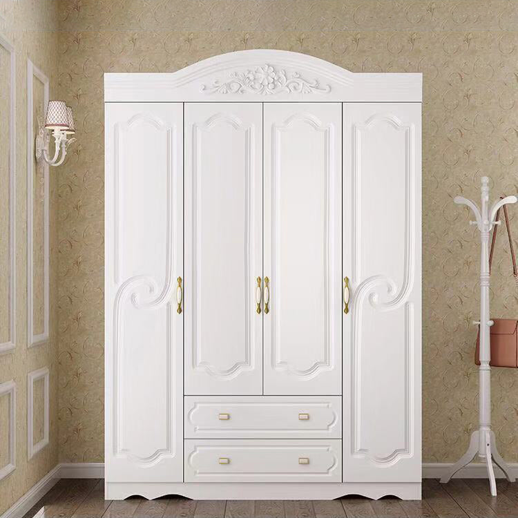 French Country Wardrobe Cabinet White Engineered Wood Wardrobe with 2 Drawers Clearhalo 'Armoires & Wardrobes' 'armoires_wardrobes' 'Bedroom Furniture' 'furn' 'furn_armoires_wardrobes' 'Furniture' 5570434