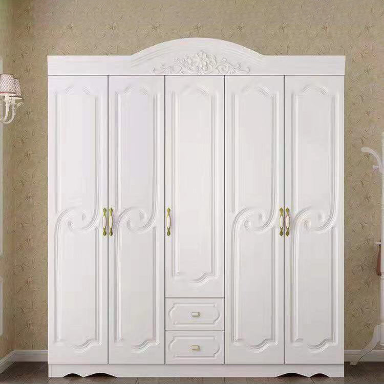 French Country Wardrobe Cabinet White Engineered Wood Wardrobe with 2 Drawers Clearhalo 'Armoires & Wardrobes' 'armoires_wardrobes' 'Bedroom Furniture' 'furn' 'furn_armoires_wardrobes' 'Furniture' 5570435
